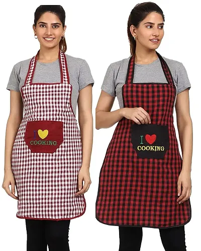 Waterproof Cotton Kitchen Apron with Front Pockets Set of 2