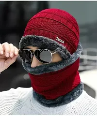 CPG SOFT Fur Cap with Neck Scarf, Unisex Winter Woolen Beanie Cap and Stylish Neck Warmer Combo Set, Snow Proof with Inside Soft Warm Fur Knit Hat Scarf for Men  Women (Free Size) Cap (Maroon)-thumb3