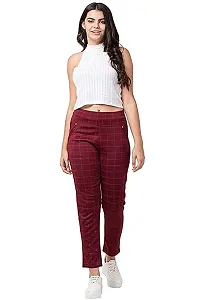 Jeggings for Women/Girls Stretchable Formals/Casual Check Lycra Checks Free Size Waist 26-30 Red-thumb1