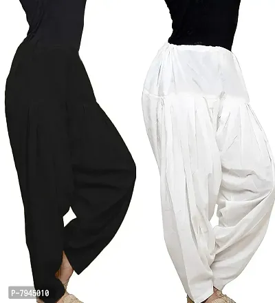 Trusha Dresses Women's Loose Fit Patiala/Salwar Pant Pack of 2 (Free Size) (Black-White)-thumb0