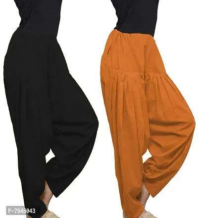 Trusha Dresses Women's Loose Fit Patiala/Salwar Pant Pack of 2 (Free Size) (Black-Orange)