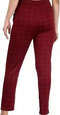 Jeggings for Women/Girls Stretchable Formals/Casual Check Lycra Checks Free Size Waist 26-30 Red-thumb4