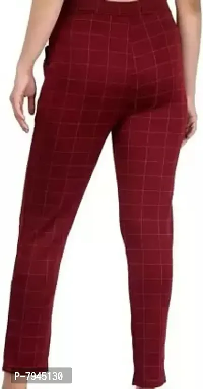 Jeggings for Women/Girls Stretchable Formals/Casual Check Lycra Checks Free Size Waist 26-30 Red-thumb5