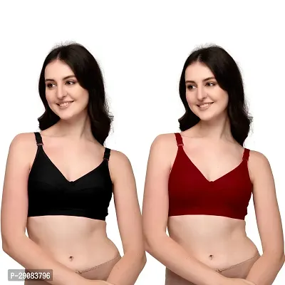 Sizzling Solid Cotton Blend Bras For Women Pack Of 2