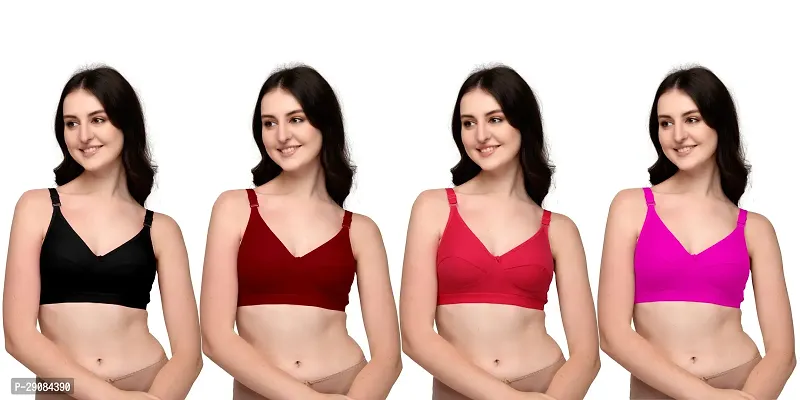 Sizzling Solid Cotton Blend Bras For Women Pack Of 4