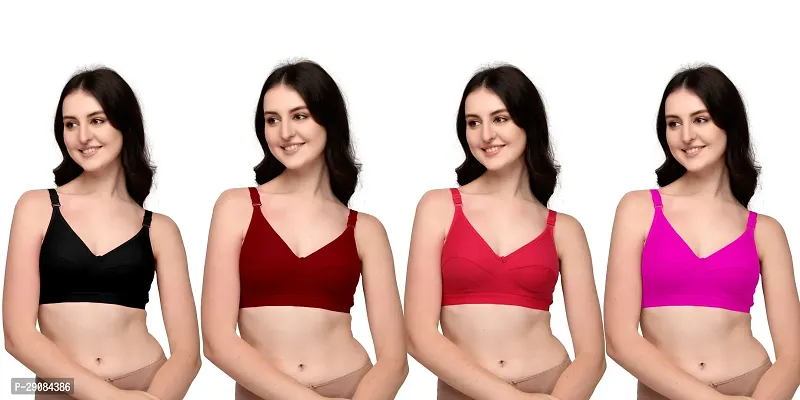 Sizzling Solid Cotton Blend Bras For Women Pack Of 4