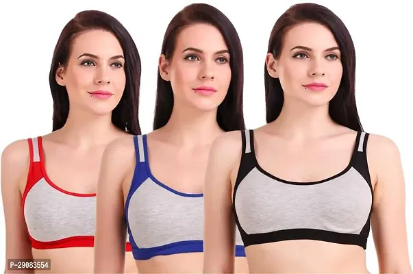 Sizzling Colourblocked Cotton Bras For Women Pack Of 3-thumb0