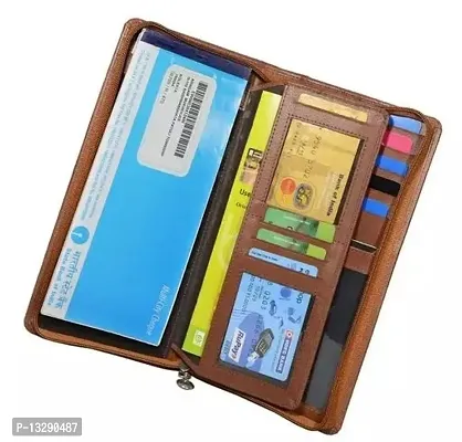 Designer Brown Leatherette Self Design Pass Port and Card Holder Wallet For Men