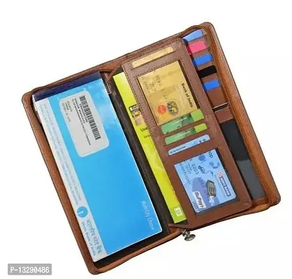 Designer Brown Leatherette Self Design Pass Port and Card Holder Wallet For Men-thumb0