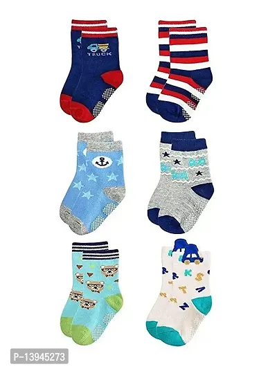 FOOTPRINTS Organic Cotton Baby Unisex Antiskid Socks | Patterned | 6-12Months | Pack of 6-thumb0