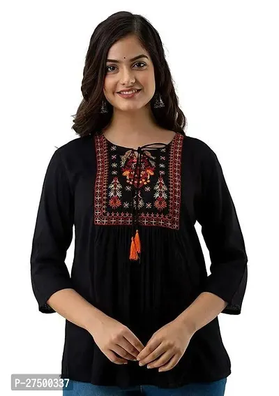 Elegant Black Viscose Rayon Embroidered Top For Women-thumb0