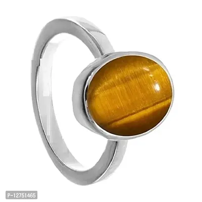 Aanya Gems 8.25 Ratti Natural Tiger Eye Stone Silver Ring Original Certified Tiger?s Eye Ring Oval Cut Gemstone Astrological Silver Plated Ring (16-Indian)-thumb4