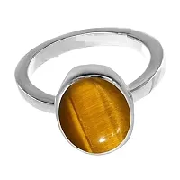 Aanya Gems 8.25 Ratti Natural Tiger Eye Stone Silver Ring Original Certified Tiger?s Eye Ring Oval Cut Gemstone Astrological Silver Plated Ring (16-Indian)-thumb2
