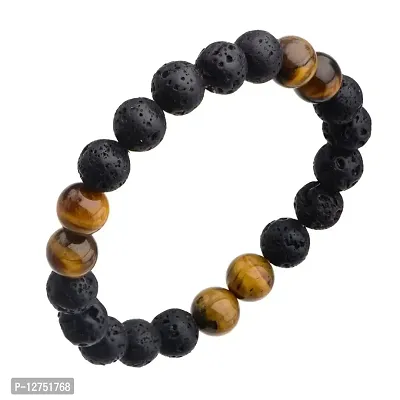 Aanya Gems Natural 8MM Tiger Eye With Lava Stone Beads Bracelets Gift for Friend-thumb0