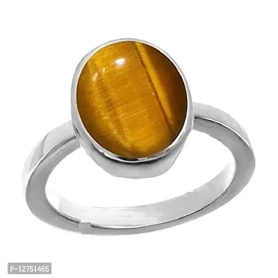 Aanya Gems 8.25 Ratti Natural Tiger Eye Stone Silver Ring Original Certified Tiger?s Eye Ring Oval Cut Gemstone Astrological Silver Plated Ring (16-Indian)-thumb0