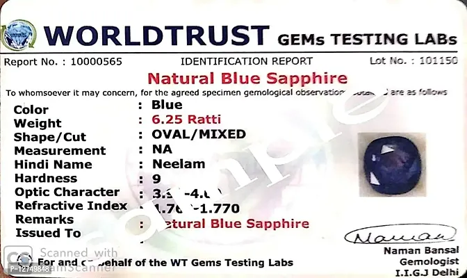 Blue Sapphire Certified (Neelam), Gemstone Ratti Rashi Ratan 7.25 Ratti Certified Stone For Men Women Unisex-thumb4