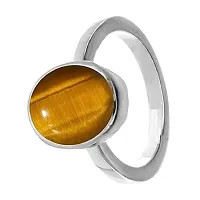 Aanya Gems 8.25 Ratti Natural Tiger Eye Stone Silver Ring Original Certified Tiger?s Eye Ring Oval Cut Gemstone Astrological Silver Plated Ring (16-Indian)-thumb1