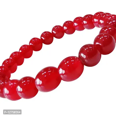 Onyx Ruby Crystal Bracelet 8mm Natural 24 Beads Round Bracelet, Stone Bracelet for Men & Women (Red)