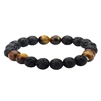 Aanya Gems Natural 8MM Tiger Eye With Lava Stone Beads Bracelets Gift for Friend-thumb1
