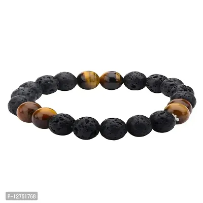Aanya Gems Natural 8MM Tiger Eye With Lava Stone Beads Bracelets Gift for Friend-thumb2