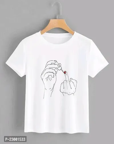 Elegant White Polyester Printed Tshirt For Women-thumb0