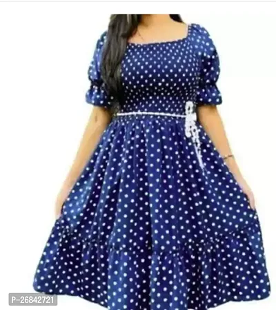 Beautiful Blue Rayon Printed Dress For Women-thumb0