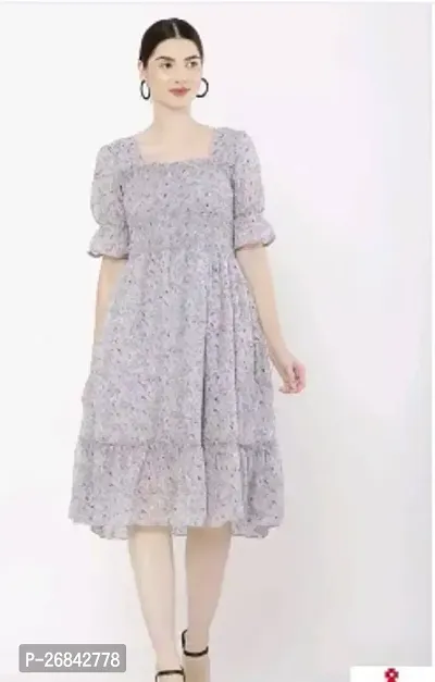 Beautiful Grey Rayon Printed Dress For Women