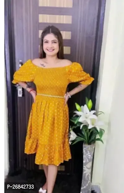 Beautiful Yellow Rayon Printed Dress For Women-thumb0