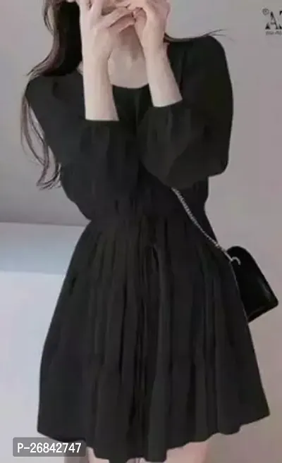 Beautiful Black Rayon Printed Dress For Women-thumb0