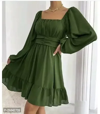 Beautiful Green Rayon Printed Dress For Women-thumb0