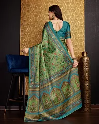 Beautiful Green Satin Printed Saree With Blouse Piece For Women-thumb1