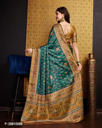 Beautiful Green Satin Printed Saree With Blouse Piece For Women-thumb2