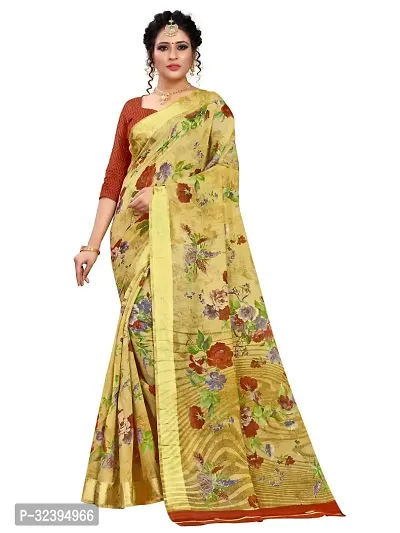 Fancy Cotton Blend Saree With Blouse Piece For Women