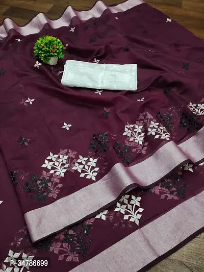 Stylish Maroon Cotton Silk Saree With Blouse Piece For Women-thumb0