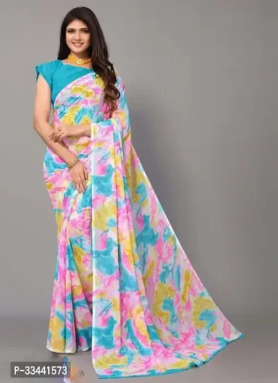 Stylish Pink Silk Printed Saree with Blouse piece For Women-thumb0