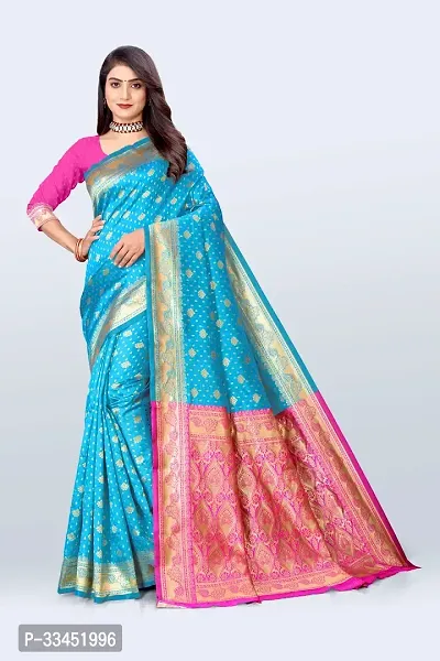 Stylish Blue Art Silk Printed Saree With Blouse Piece For Women-thumb0