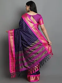 Stylish Navy Blue Cotton Silk Saree With Blouse Piece For Women-thumb2