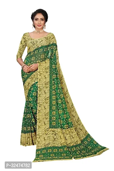 Stylish Green Georgette Saree With Blouse Piece For Women