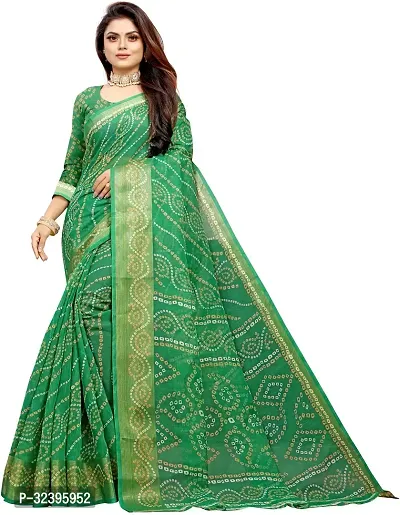 Stylish Green Cotton Blend Solid Saree with Blouse piece For Women-thumb0