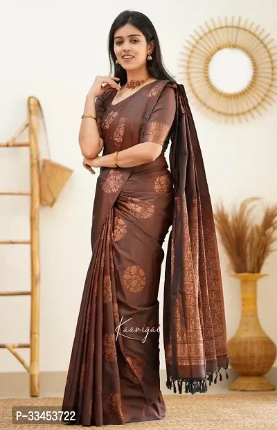 Stylish Brown Art Silk Saree With Blouse Piece For Women-thumb0