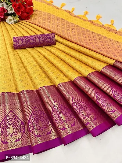 Stylish Yellow Art Silk Saree with Blouse piece For Women-thumb0