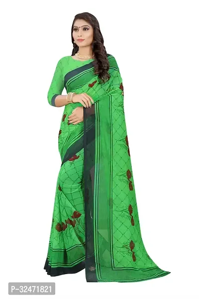 Beautiful Green Georgette Self Pattern Saree With Blouse Piece For Women-thumb0