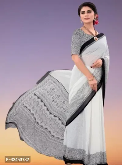 Stylish White Georgette Saree With Blouse Piece For Women