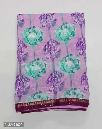 Stylish Lavender Georgette Printed Saree with Blouse piece For Women-thumb0