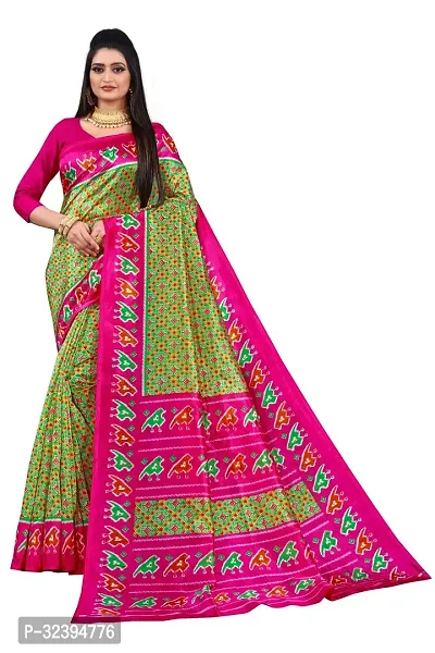 Stylish Pink Cotton Blend Printed Saree With Blouse Piece For Women