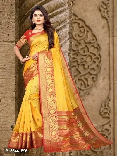 Stylish Yellow Art Silk Woven Design Saree with Blouse piece For Women-thumb0