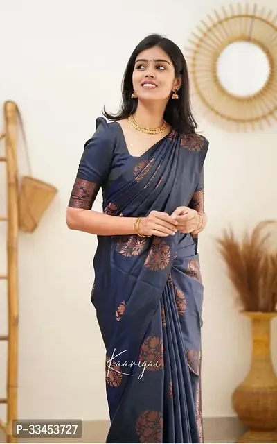 Stylish Blue Art Silk Saree With Blouse Piece For Women-thumb0