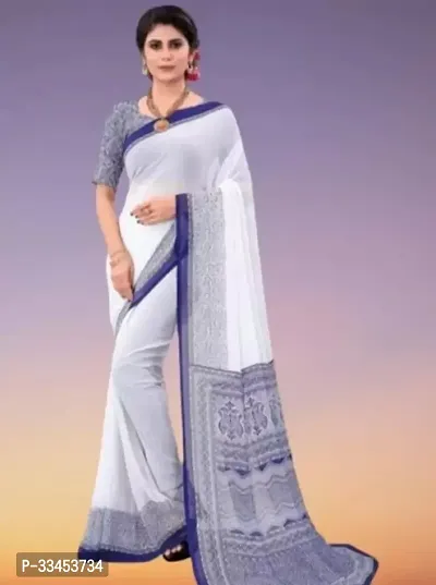 Stylish White Art Silk Saree With Blouse Piece For Women-thumb2