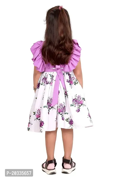 ARM Creation Girls Cotton Toddler Floral Print Ruffle Trim Belted Dress | Multicolor | ARM-1055-thumb4