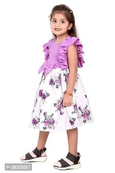 ARM Creation Girls Cotton Toddler Floral Print Ruffle Trim Belted Dress | Multicolor | ARM-1055-thumb2